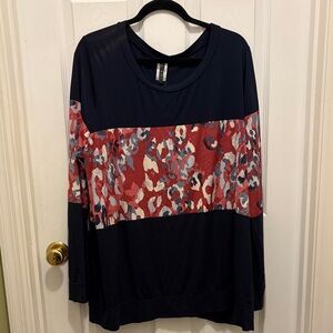 Navy blue and red cheetah Long sleeve top